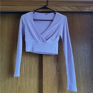 Lilac Ribbed V-Neck Crop Top